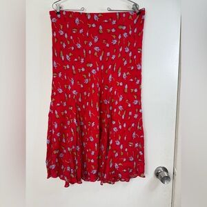 J.Crew Gwyneth flounce hem midi slip skirt in red floral L